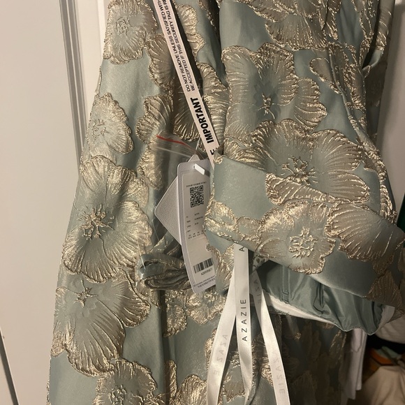 Azazie Florentine Strapless Floral Gown in Blue and Gold 10 floor length - Picture 9 of 9